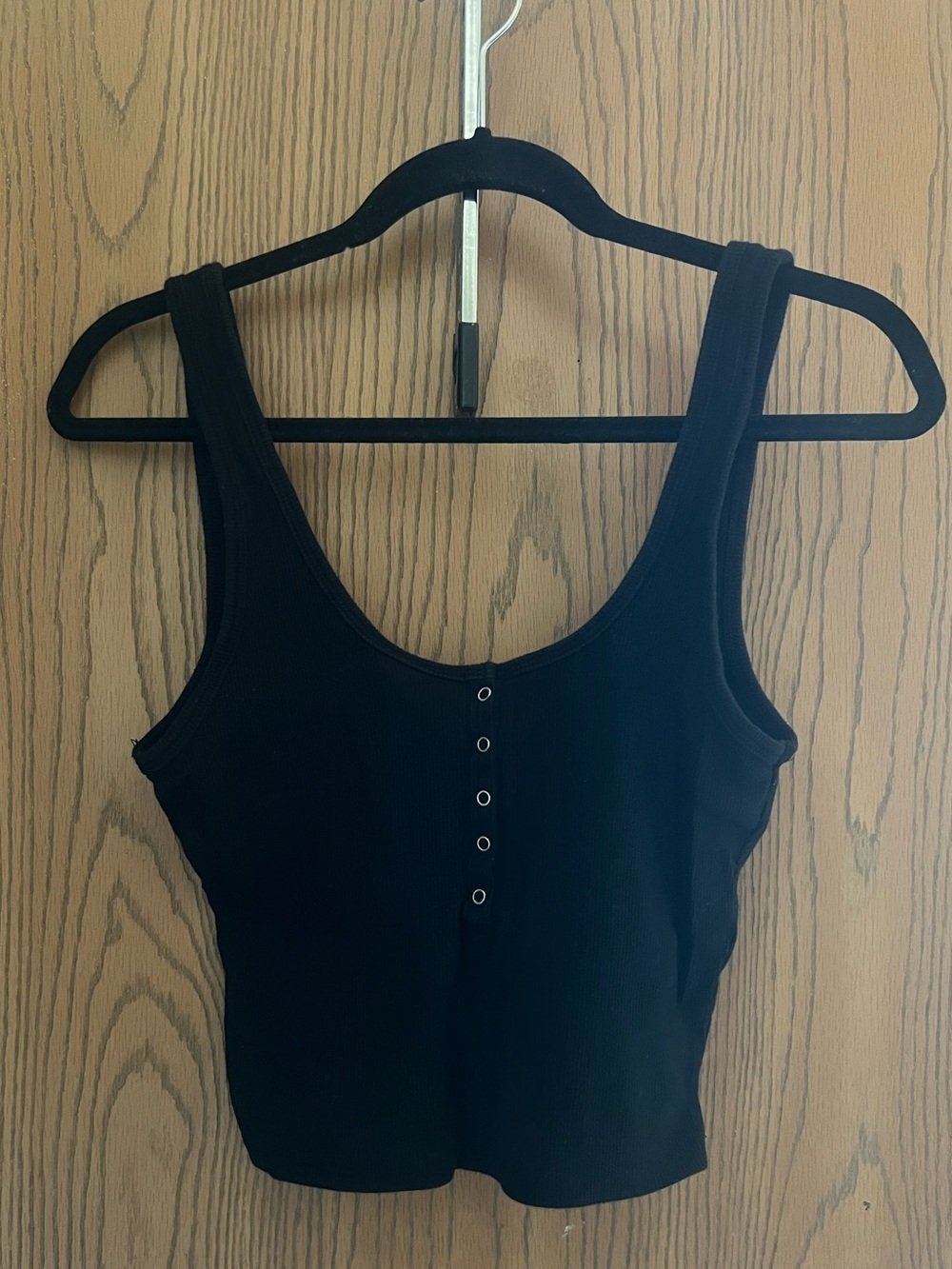 Abercrombie Black Ribbed Snap-Front crop Top